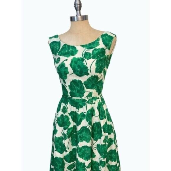 Vintage Henri Bendel Young Timers 1950's Green Floral Maxi Dress Fits 2 4 RARE - Picture 2 of 9